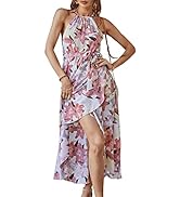 KAYWIDE Women's Summer Sleeveless Halter Neck Dress Floral Print Causal Boho Beach Party Midi Dre...