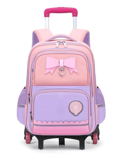 Amythe School Bag for Girls Primary 6-10 Years Old School Backpack Kawaii Lightweight Water Repellent with Reflective Strips, 6 Wheels Trolley for CP CE1 CE2 CM1 CM2, purple, Daypack Backpacks | Sac à Dos École Kawaii Léger Déperlant pour Enfants 6 à 10 ans, 6 Roues Trolley pour CP CE1 CE2 CM1 CM2 - Rentrée / Voyages