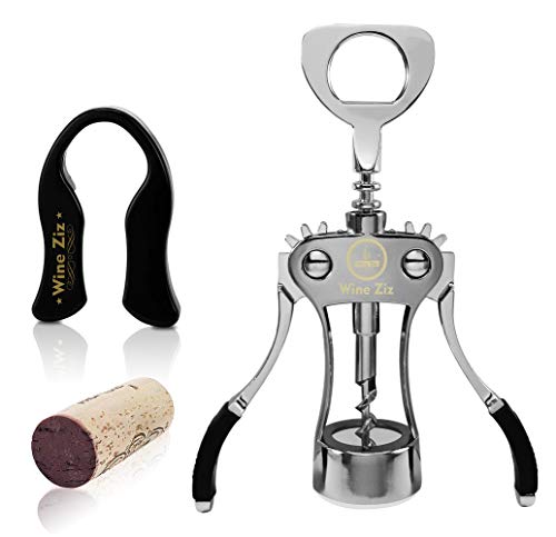 Wine Ziz Large Silver Wing Corkscrew Bottle Opener with Bonus Foil Cutter | Sturdy Metal Cork Screw | Built-In Beer Cap Opener Accessories | Best Housewarming Kitchen Gift for Women and Men - Thumbnail 6