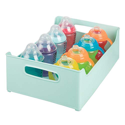 mDesign Stackable Plastic Storage Organizer Containers with Handles for Kitchen Countertop, Cabinet, Pantry, Refrigerator - BPA Free - for Kids Snacks/Food - 10