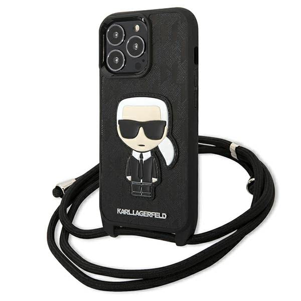 KARL LAGERFELD Monogram Leather Patch and Cord Iconik - iPhone 13 Pro Case