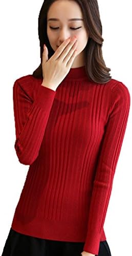 Women's Basic Slim-fit Twisted Cable Knit Pull Over Knit Sweater Top,Red,Medium