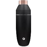 SNOWFOX Premium Vacuum Insulated Stainless Steel Cocktail Shaker, Home Bar Accessories, Elegant Drink Mixer, Lid With Jigger & Built In Strainer, Black/Gold, 22oz.