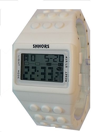 Shhors White Building Block Brick & Stud Digital LED Watch Flexible Silicone Band