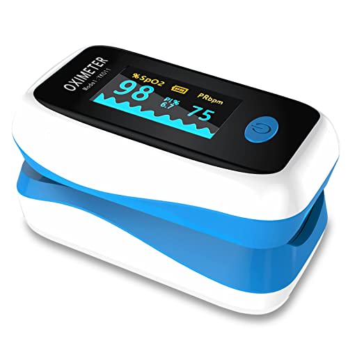 Pulse Oximeter Fingertip, SpO2 Blood Oxygen Saturation Meter with OLED Display, Heart Rate Monitor Accurate Fast Reading, for Adults and Kids, with Lanyard (Blue)