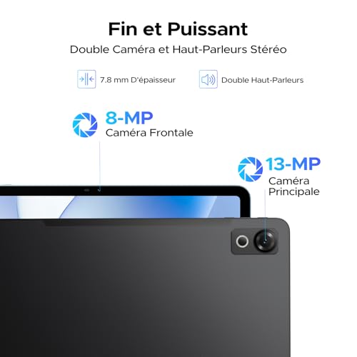 Luzglo P12 Android 16 Tablette 12 Pouces, 48Go RAM+128Go ROM/2To TF, T7280 Octa-Core, IPS 2.4K, 120Hz, 10000mAh/18W, WiFi5, 8MP+13MP, Gemini AI, Tablette avec Clavier, Face ID/OTG/GPS/FM
