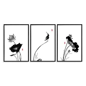 3 Piece Framed Canvas Home Artwork Decoration Lotus Canvas Wall Art for Living Room, Bedroom - 16"x24"x3 Panels