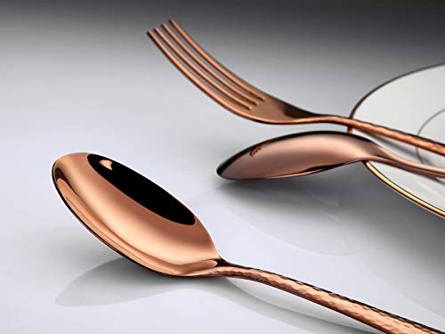 Rose Gold 12-Piece Dinner Spoons Set, 7.5-inch Stainless Steel Hammered Rose Gold Flatware Silverware Cutlery Utensils… - Image 5