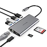 LETSCOM USB C Hub, 8-in-1 USB C Adapter with Ethernet Port, 4K HDMI, 2 USB 3.0 Ports, 1 USB 2.0 Port, SD&TF Card Reader, USB C Power Delivery, Compatible with USB C Devices