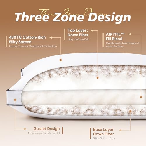 Mosluna Goose Feather Down Pillows King Size Set of 2, Hotel Collection Bed Pillows for Sleeping, Down Surrounded Gusseted Bed Pillow 2 Pack, Soft Fluffy for Side Back Sleepers 20x36 in.