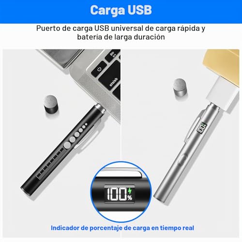 BlueYu USB Rechargeable Medical Flashlight (2 PCS), Medical Light with Pupil Indicator and Digital Display, 2 Modes Warm/White Light, Ideal for Doctors, Nurses and Nursing Students