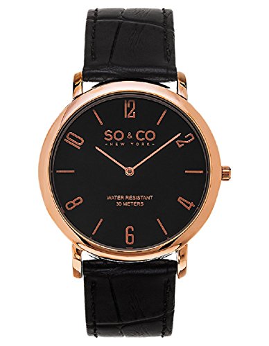 SO&CO New York Men's 'Madison' Quartz Stainless Steel and Leather Dress Watch, Color:Black (Model: 5043.4)