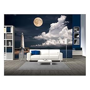 Lighthouse at Night - Removable Wall Mural | Self-Adhesive Large Wallpaper - 66x96 inches
