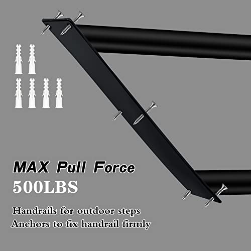 Handrail for 1-2 Step Stairs, Wall Mount handrails for Outdoor Steps, 304 SS Material Stair Rail with Black Powder Coat Finished, Suitable for Garden，Yard and Garage（18.9
