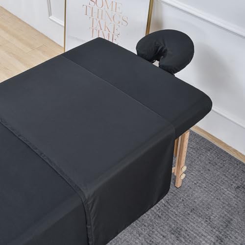 Kesfey 3-Piece Black Microfiber Massage Sheet Set, Includes Massage Flat Sheet, Fitted Sheet and Face Rest Cover