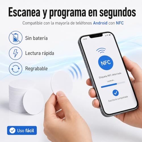 RJIHOEN Etiquetas NFC,50pzs Chip NFC tarjetas redondas,NTAG 215,memoria de 504 bytes totalmente programable, compatible con TagMo y Amiibo, para Android iPhone y todos los dispositivos (50)