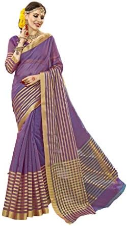 Shonaya Women`S Party Wear Cotton Silk Zari Work Saree Sari (Purple)