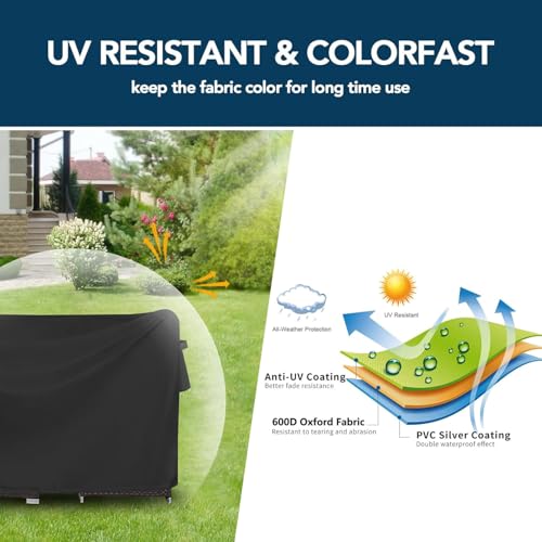 Dsocool 600D Patio Furniture Covers, 100% Waterproof Patio Table Cover, Heavy Duty Oxford Cloth Outdoor Table Cover, with Handles, Vents and Buckles, UV-Resistant (Black, 350×260×90cm)
