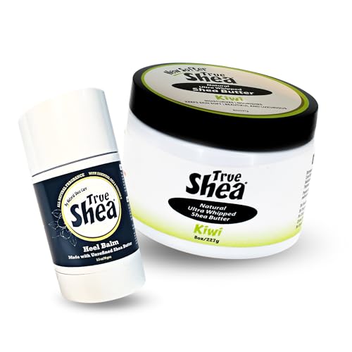 True Shea - 1 Heel Balm(2.5 oz) + 1 Kiwi Whipped Shea Butter(8 oz) Moisturizing Beauty Bundle, Feet Moisturizer for Cracked Heel, Shea Butter with Sunflower Oil & Coconut Oil for Skin