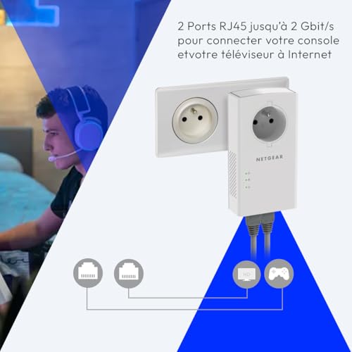 NETGEAR PLP2000-100FRS, Powerline 2000 Mbps with 2 Ethernet Ports, Powerline Fibre Socket Ideal for Internet Anywhere in the Home and Enjoy Multi-TV Service, Compatible with All Internet Boxes