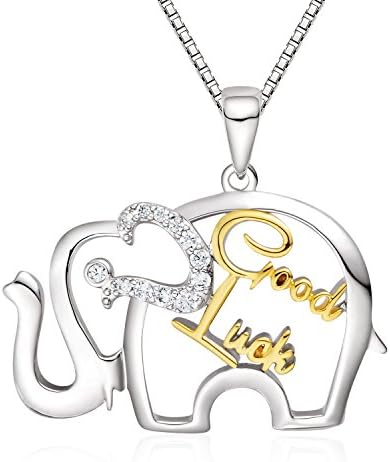 ACOGO Jewelry Platinum-Plated "Good Luck" Elephant Pendant Necklace,Special Gift for Girls & Women,18''