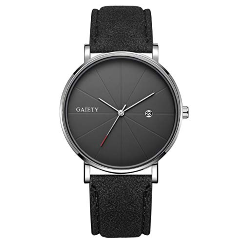 LUCAMORE Mens Thin Watches,Minimalist Leather Band Wrist Watch Casual Analog Quartz Business Watch with Date