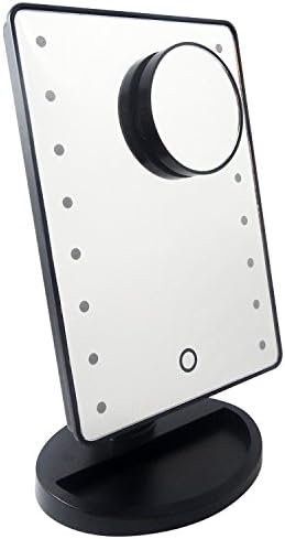 Topten Tech Desktop Mirror with 16LED lights with Stand, Touch screen Dimmable 180 Degree Rotation Movable（battery included） (Black)