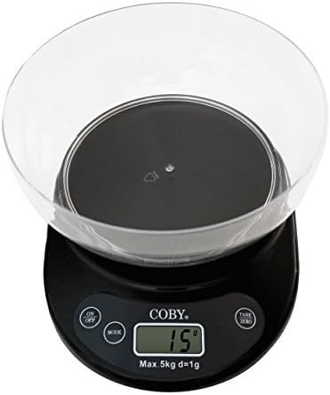 Coby Digital Tempered Glass Multifunction Kitchen and Food Scale With Removable Bowl, TARE Function, 11 Pounds, Modern Sleek Black