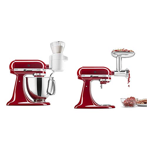 KitchenAid KSMSFTA Sifter + Scale Attachment, 4 Cup, White & KSMMGA Metal Food Grinder