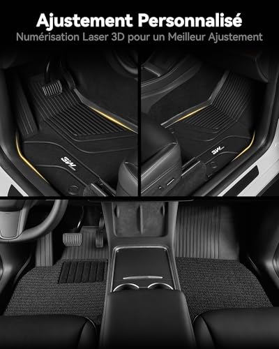3W Floor Mats for Tesla Model Y 2020-2024 2025(Not Compatible with Con il 2025 Model Y Juniper), TPE Car Mats with Top Carpet and Boot Liner Non-Slip Waterproof
