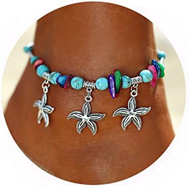 17mile Blue Starfish Turtle Anklet Multilayer Charm Beads Sea Handmade Boho Anklet Foot Jewelry for Women