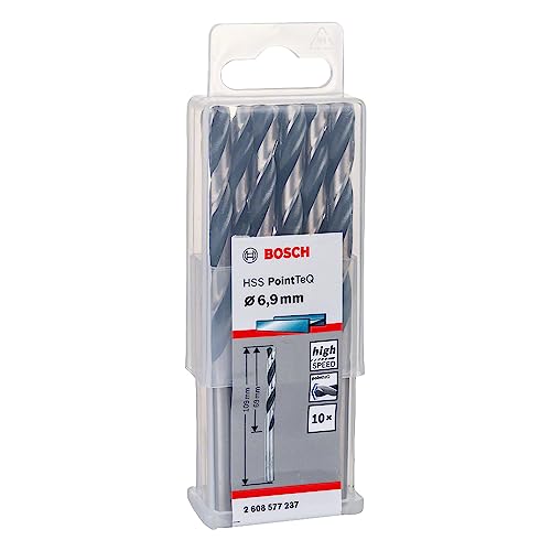 Bosch Professional 10 brocas helicoidales HSS PointTeQ, para metal, 6.9 x 69 x 109 mm, accesorio de taladro