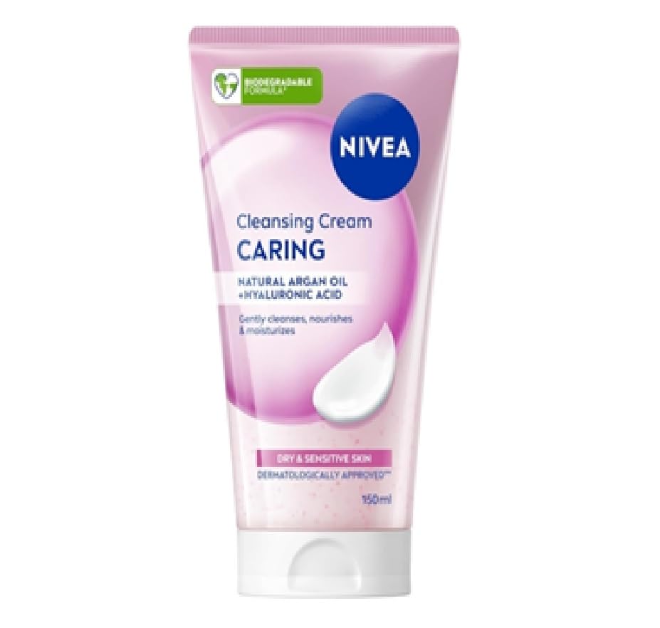 NIVEA Caring Cleansing Cream(150ml), Gentle Face Cleanser for Smooth, Healthy Complexion, Face Wash for Dry and Sensitive Skin