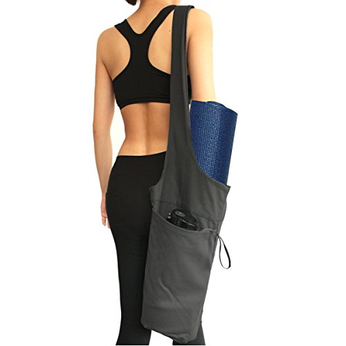 Okela Yoga Mat Bag by, Long Strap Yoga Mat Tote Sling Carrier with Side Pocket & Zipper Pocket, Fits Most Size Mats (Dark Gray(M Size))