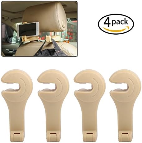 Upgrated 4 Pack Car Headrest Hooks Car Phone Mount Holder Purse Hanger Car Hanging Holder Organizer Beige …