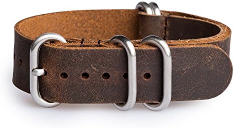 OhFlash 24mm [Rough Vintage Esspresso Leather] Zulu Leather G10 Nato Militaty Watch Strap Band