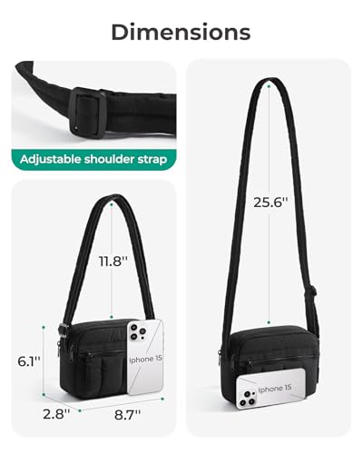 bagsmart Crossbody Bags for Women, 2.4L Anti Theft RFID Blocking Mini Puffy Cross Body Purse Shoulder Handbag for Travel Daily Hiking