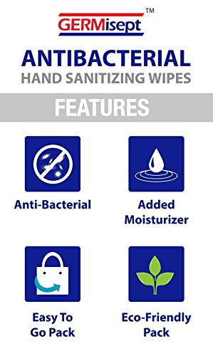 Germisept, Antibacterial Hand Sanitizing Wipe handy portable & convenient (8 Count pack of 12 packs = 96 wipes) - Thumbnail 3