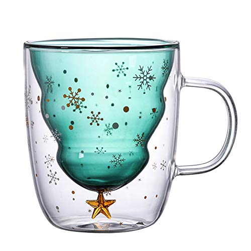 Primst Glas Doppelwandig,Weihnachtsbaum Kaffeetasse,Teegläser mit Henkel (A)