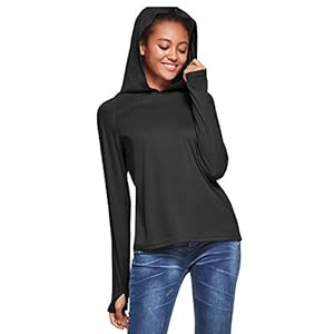 Ogeenier Dames UPF 50+ T-shirt met lange mouwen, UV-zonbescherming, sport, hardlopen, golffietsen, hoodie met duimgat