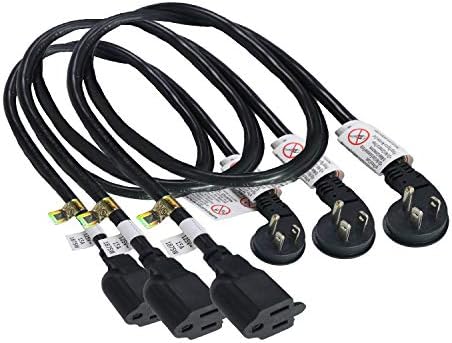 FIRMERST 1875W Flat Plug Extension Cord 3 Feet 14 AWG 15A Black, 3 Packs