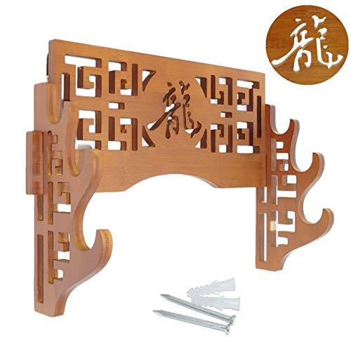 FOXSMZZ Bamboo Sword Dragon Frame Wall Mounted Samurai Sword Japanese Style Samurai Sword Display Rack Hanger 3 Layers - Thumbnail 7