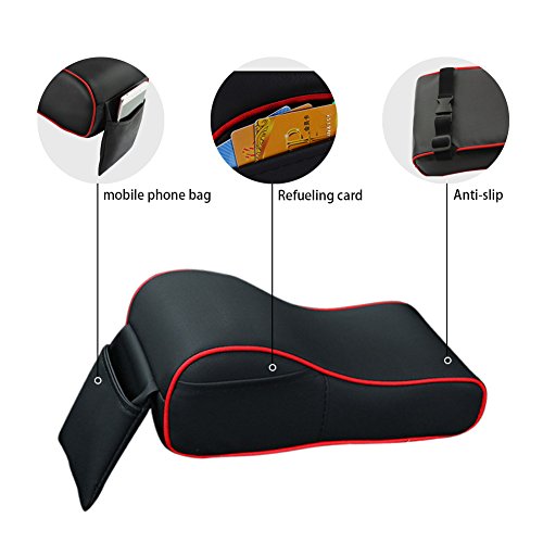 Autocastle Memory Form Car Armrest Cushions Armrest Center Consoles Head Neck Rest Pillow Pad for Car Motor Auto Vehicle,Armrest Pillow Pad Cushion with Extra Side Pockets (Black&Red)