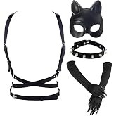 BADALU Cat woman Costume Accessories for Women - Halloween Mask, Punk Gloves, Choker Outfit Set for Adult Cosplay Party