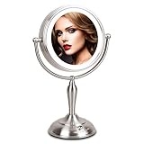 Lighted Makeup Mirror - 1x/10x Magnifying Mirror with Light, 7.5 Inch Makeup Mirror with Light, Dimmable LED Natural Light, Double Sided With Stand, AC Adapter Or Battery Powered