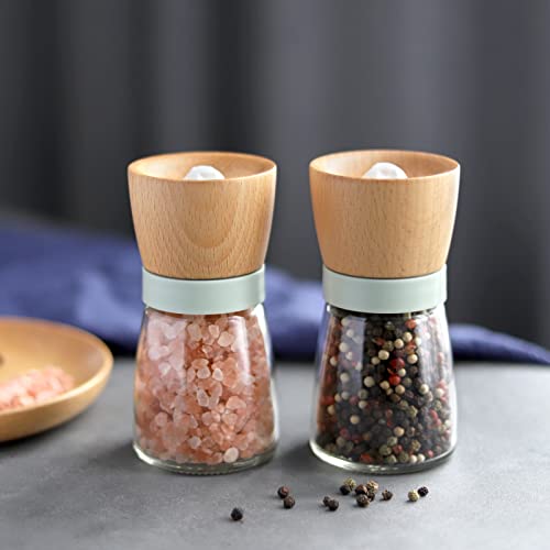 Salt and Pepper Grinder Set Wood VEVOK CHEF Adjustable Coarseness Refillable Pepper Grinder Mill
