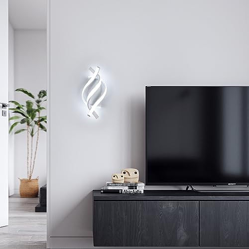 Candeeiro de parede LED, apliques interiores modernos 22W 2500LM com design curvo, iluminação mural 6500K para quarto, sala de jantar, sala de estar, branca