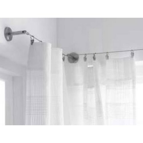 Wallniture Stainless Steel Curtain Drape Wire Rod Stainless Steel Chrome 16.5 Feet 24 Hanging Clips