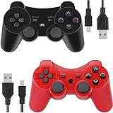 Wireless Controllers for PS3 Playstation 3 Dual Shock, Bluetooth Remote Joystick Gamepad for Six-axis with Charging Cable,Pack of 4 (Red and Black1)