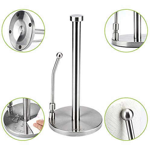 KKPOT Kitchen Standing Paper Towels Holder,Stainless Steel Countertop Rack for Tissue and Napkin in Roll